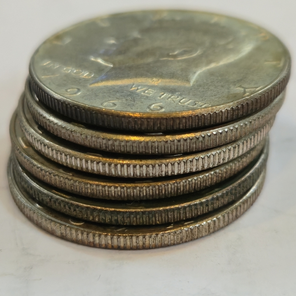 🇺🇸 6 Silver 40% Kennedy Half Dollars - 1966 Stack of Silver  0.8874 oz Silver